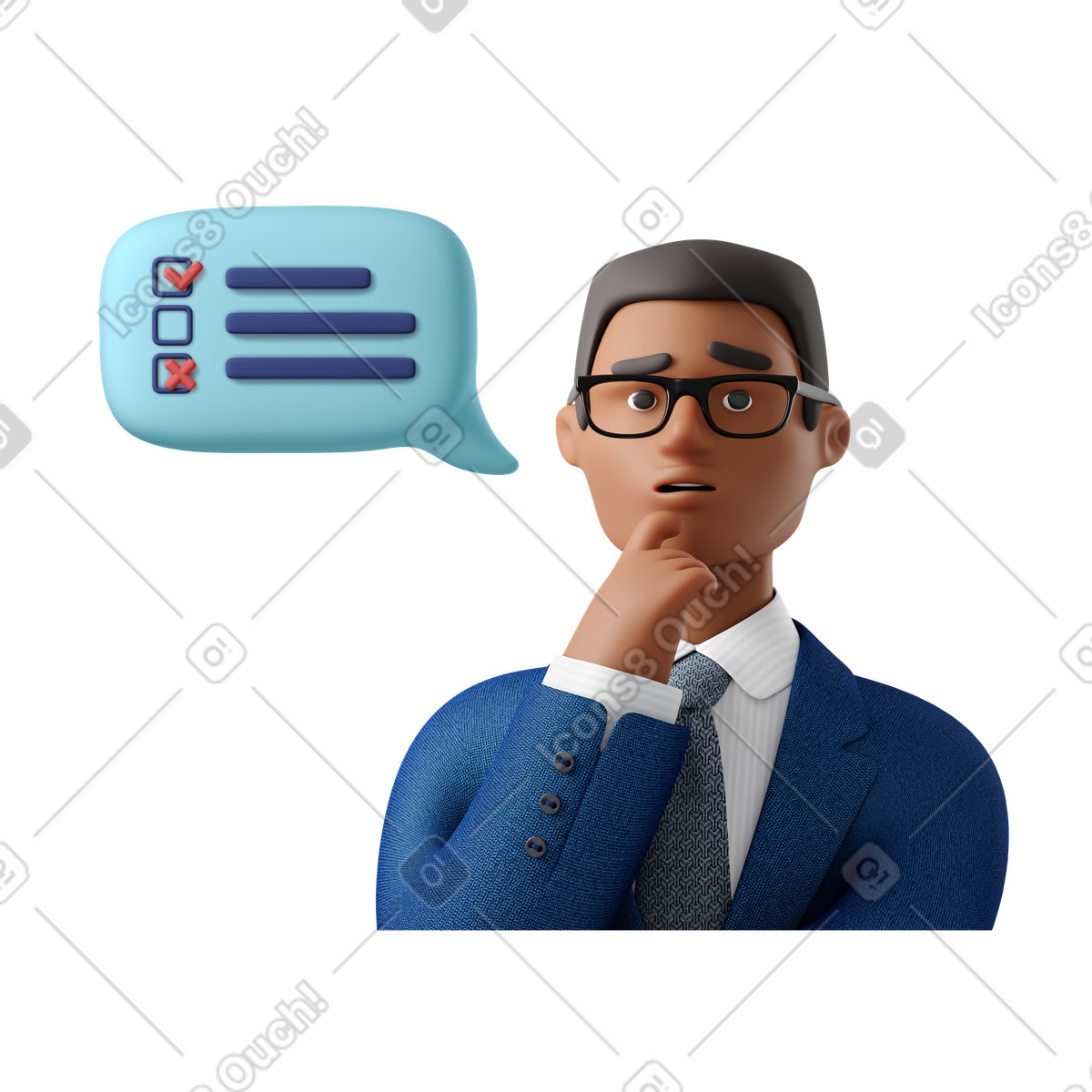 Illustration Homme d'affaires évaluant la performance des tâches dans le style 3D Business à télécharger aux formats PNG, SVG