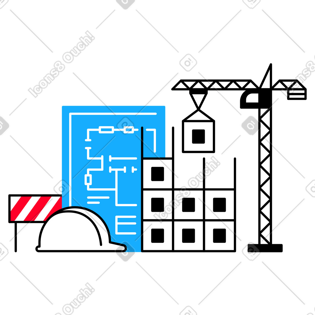 Architecture and building under construction animated illustration in GIF, Lottie (JSON), AE