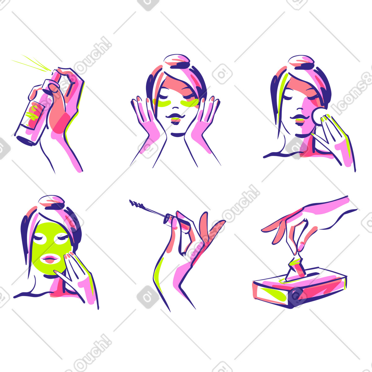 Pacchetto bellezza/cura della pelle illustrazione in stile Glam scarica in PNG, SVG