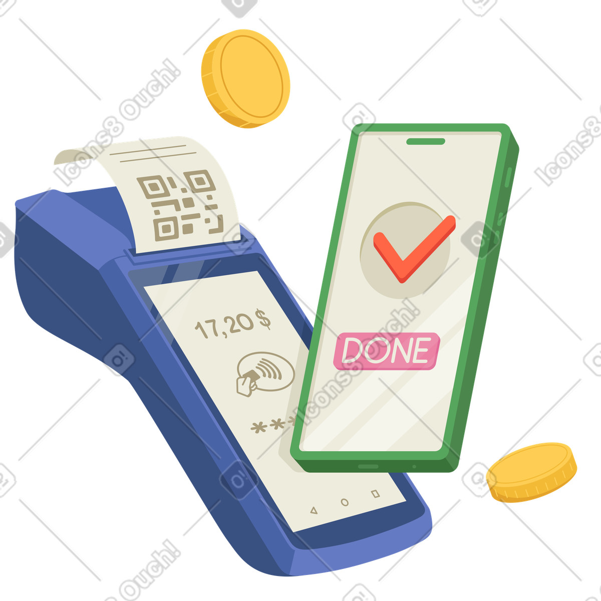 Pagamento senza contatto con il cellulare illustrazione animata in stile Social scaricabile in GIF, Lottie (JSON), AE