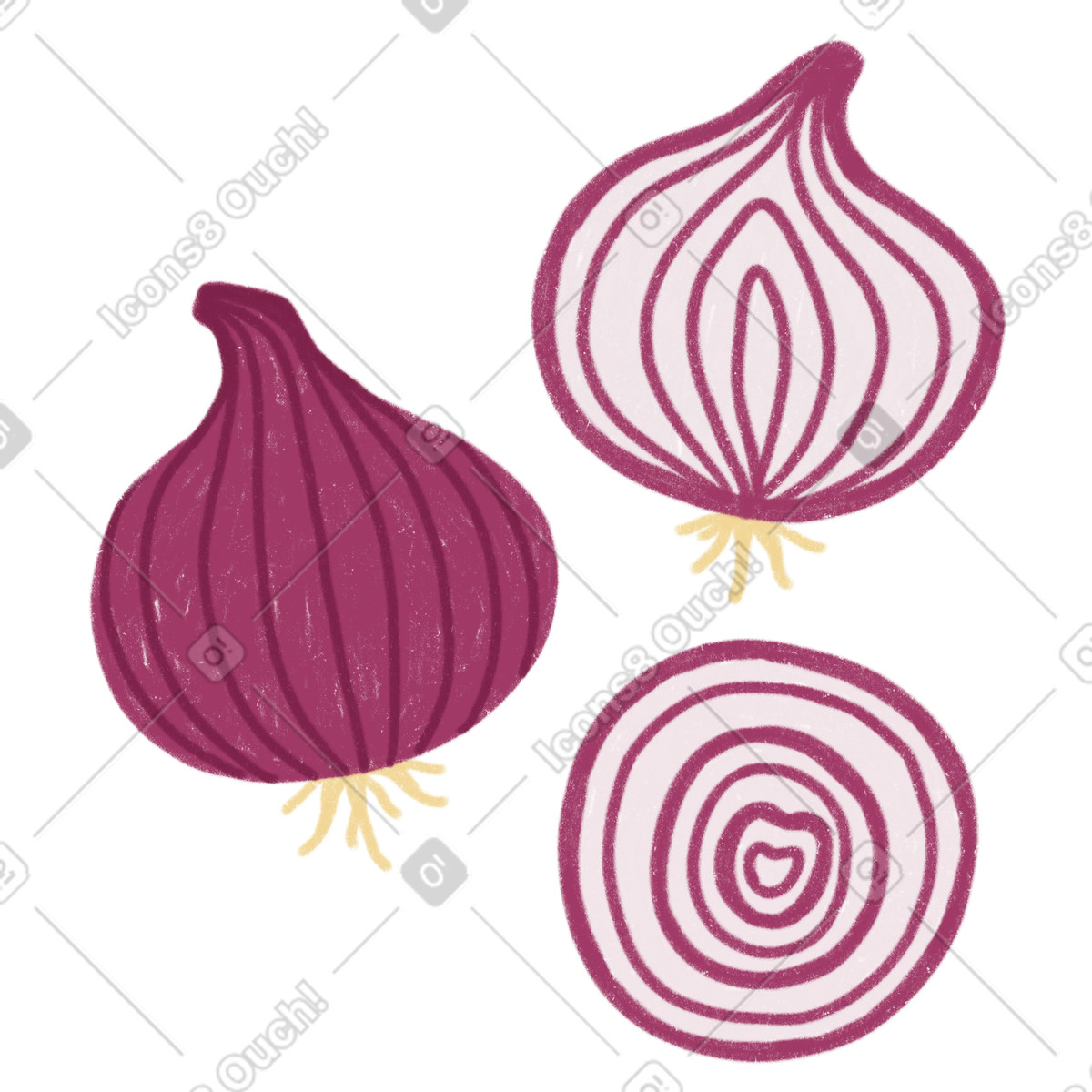 Ilustración Cebolla, media rodaja de cebolla en estilo Cozy a descargar en PNG y SVG