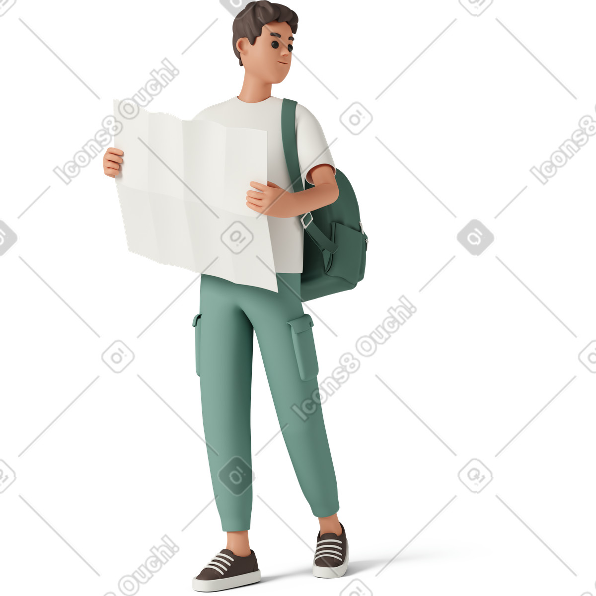 Young man holding paper map-Illustration im 3D Casual life-Stil als Download in PNG, SVG