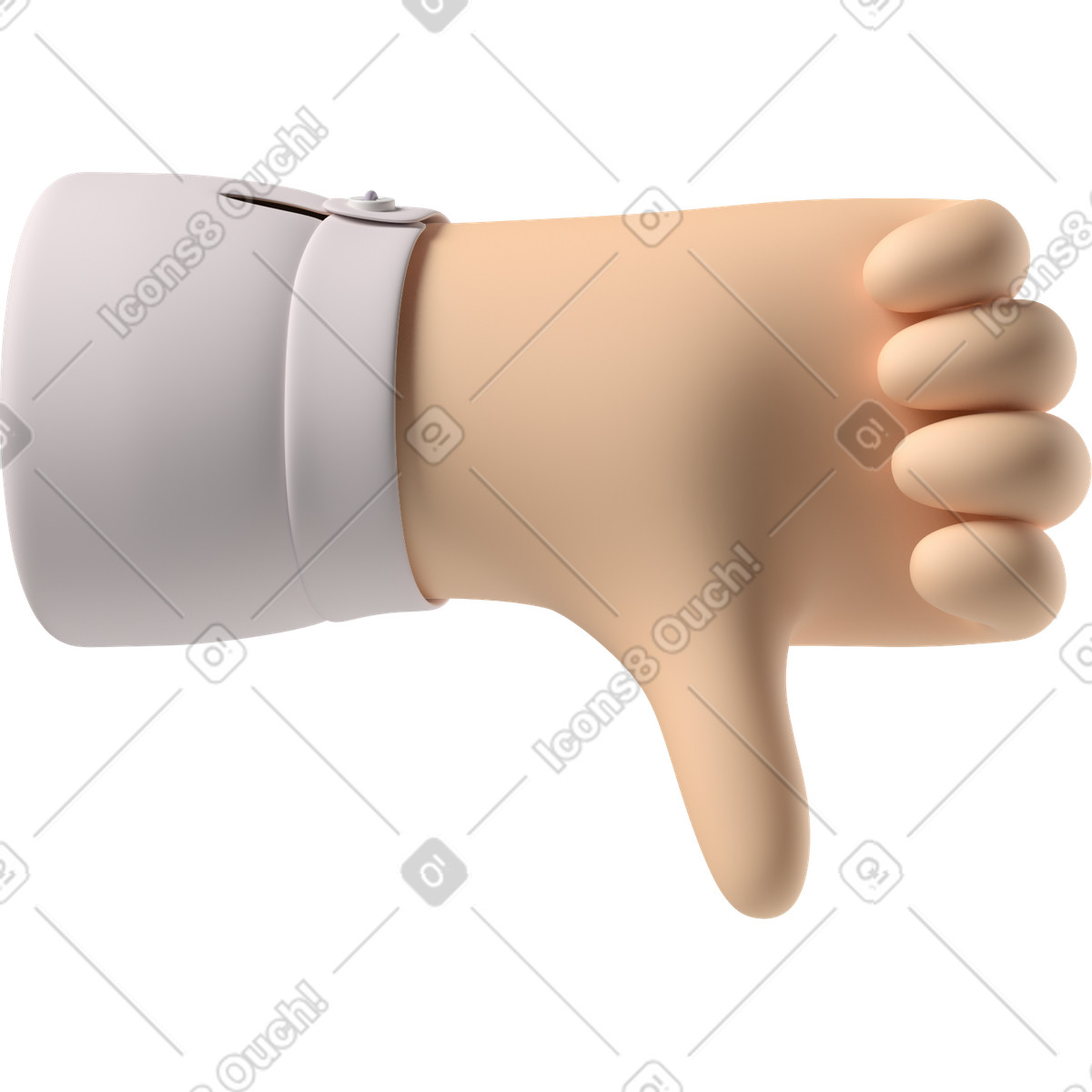 3D Hands Fun&Wild 스타일의 엄지손가락을 아래로 보여주는 창백한 피부 손 일러스트레이션 PNG, SVG 다운로드