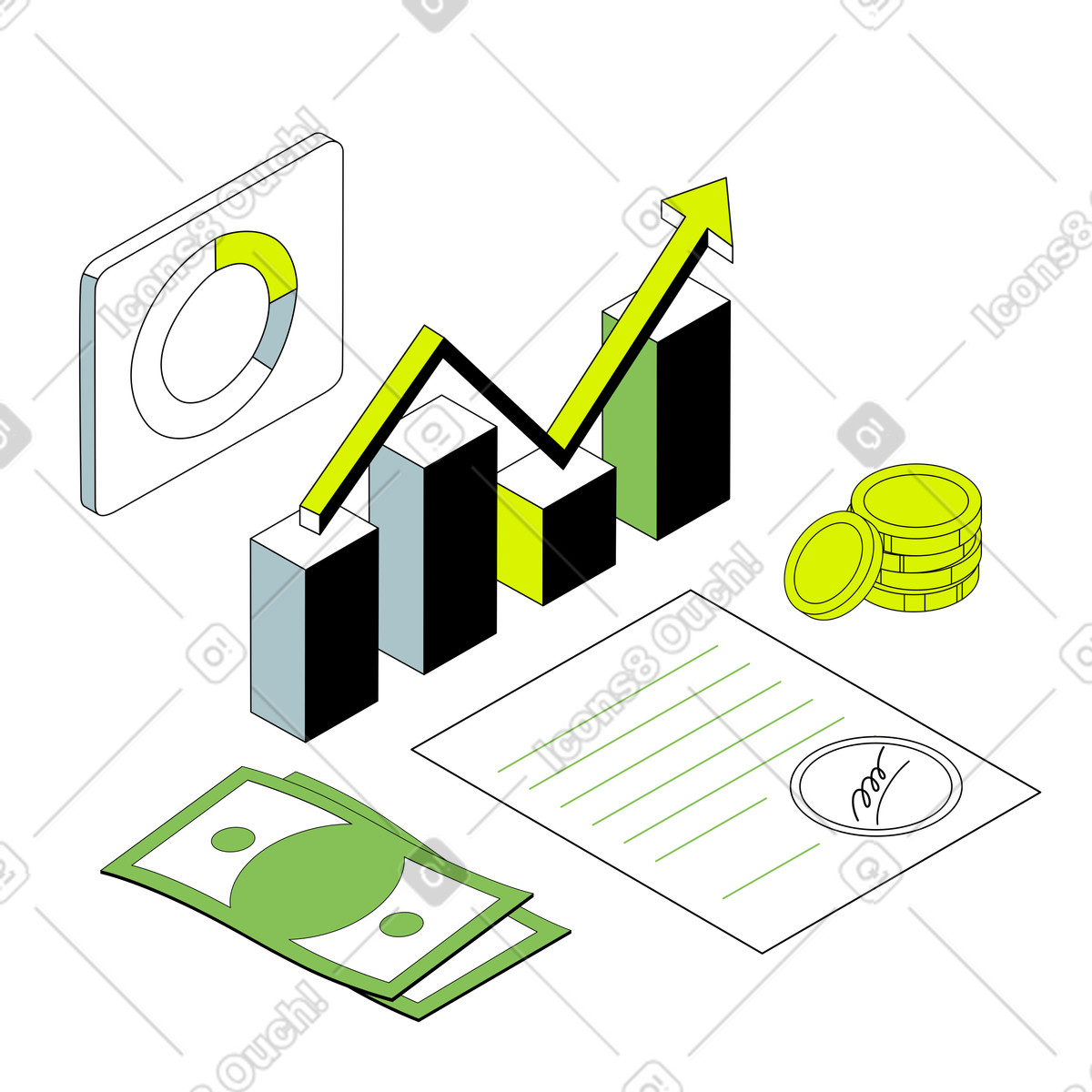 Investimento redditizio e pianificazione finanziaria illustrazione in stile Isometric scarica in PNG, SVG