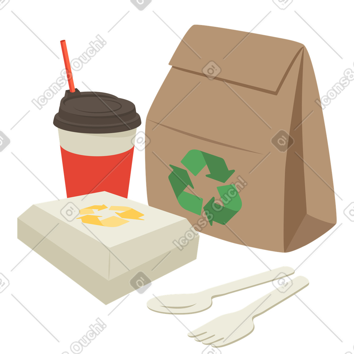 Ilustração de Embalagens e utensílios recicláveis para alimentos em no estilo Social baixar em PNG, SVG