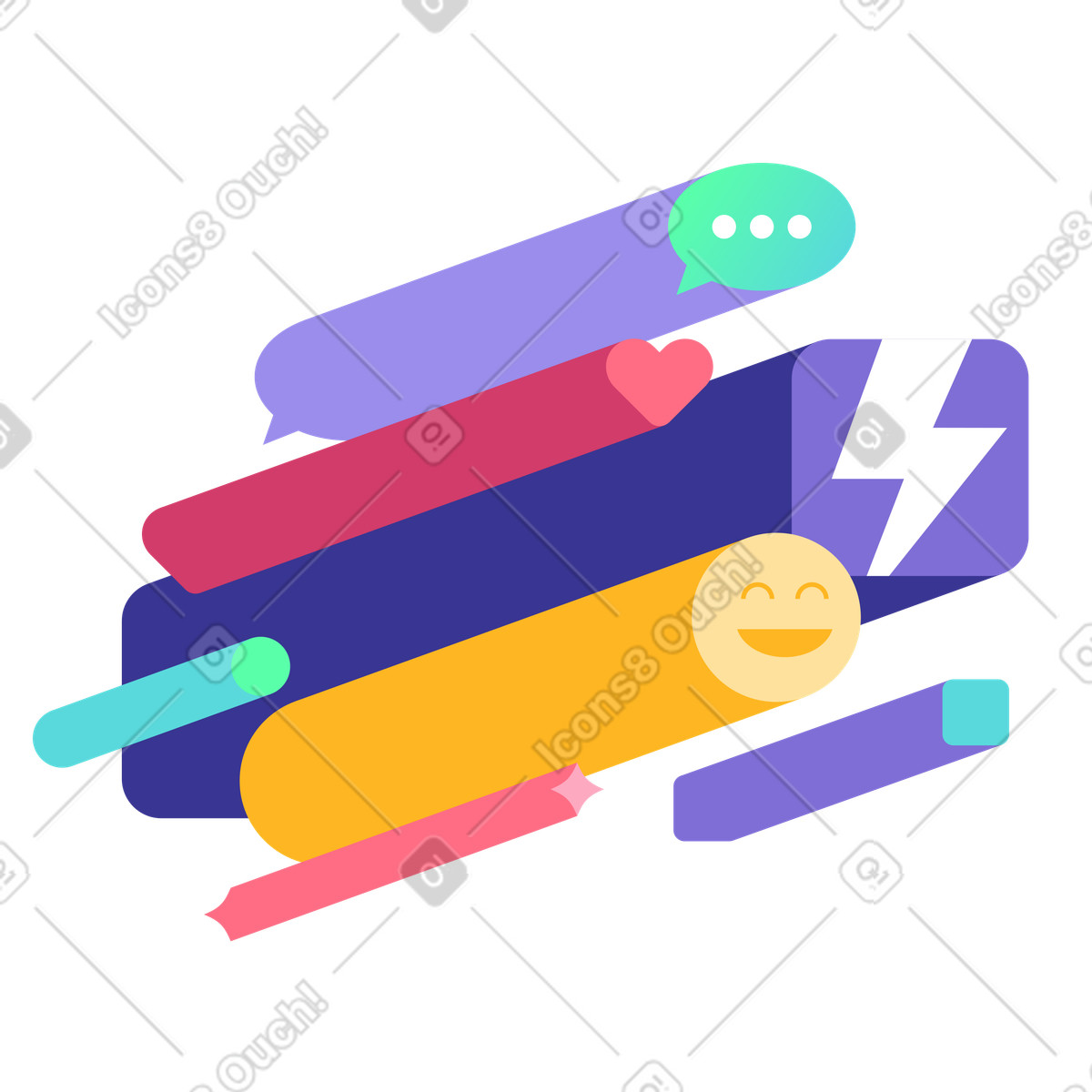 Farbenfrohe feedback- und messaging-komponenten, nutzereinbindung online-community-Illustration im Bright-Stil als Download in PNG, SVG