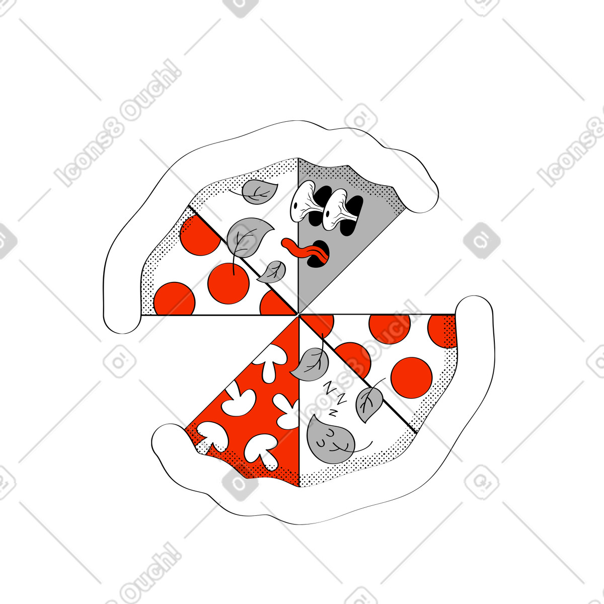 Ilustração animada de Pizza em no estilo Looney para baixar em GIF, Lottie (JSON), AE