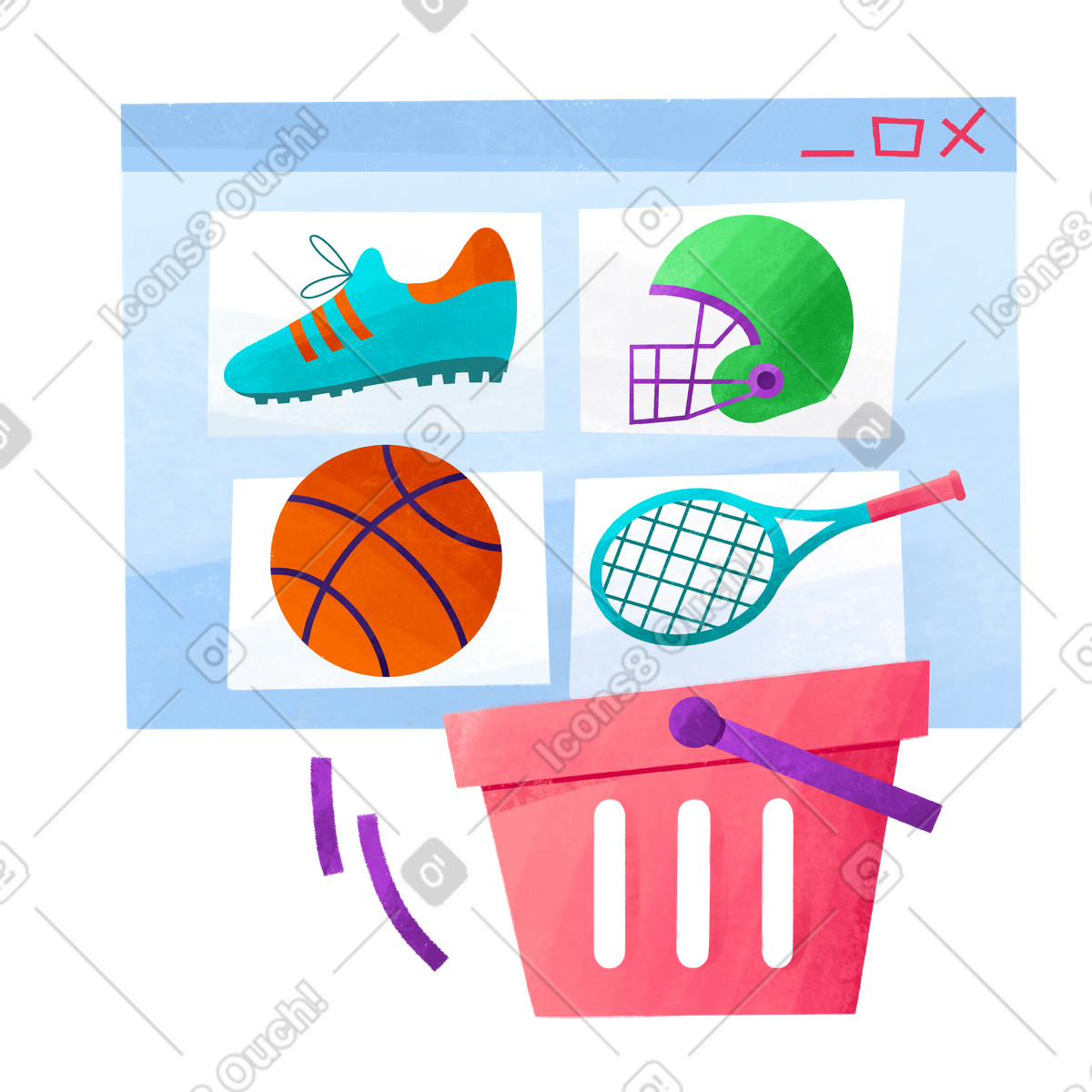 Ilustración Compra de material deportivo en estilo Bonbon a descargar en PNG y SVG