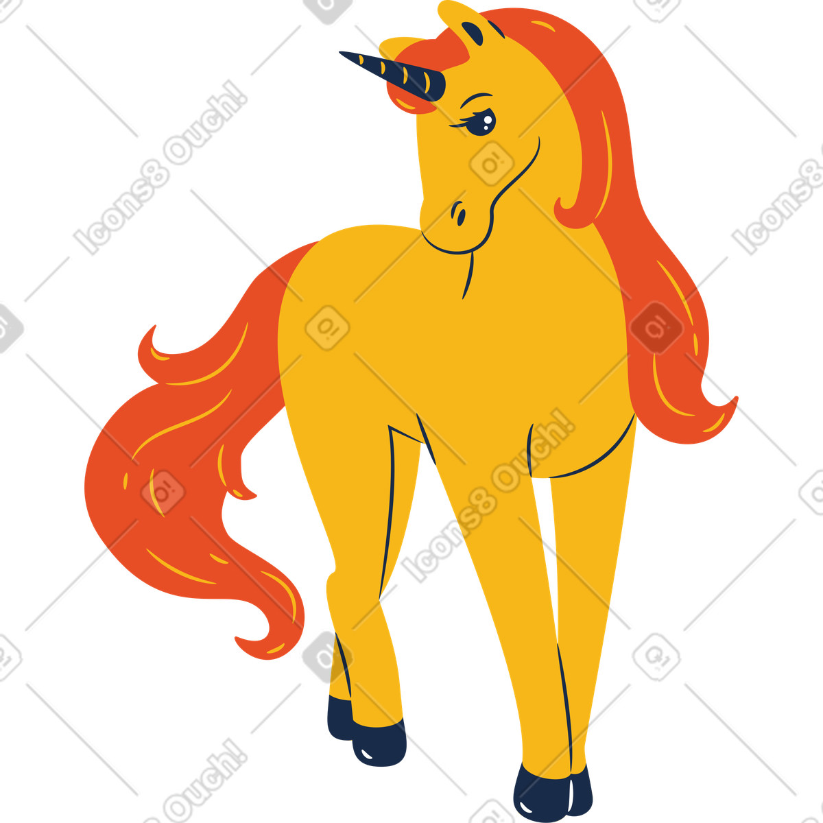 Flame 스타일의 수줍게 서 있는 유니콘 일러스트레이션 PNG, SVG 다운로드
