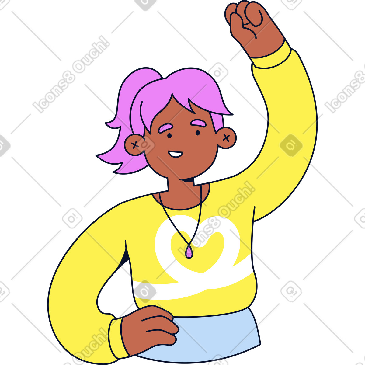 下载 Flexy 风格的 一只手举起来的女人 插画，支持 PNG、SVG 格式