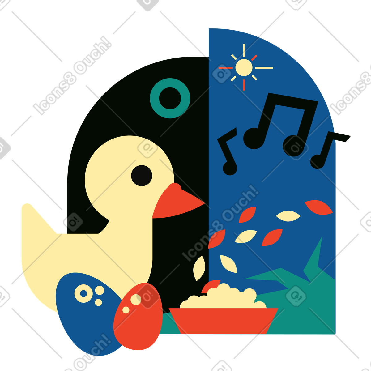 Ilustração de Patinho amarelo com milho em no estilo Polar para baixar em PNG, SVG