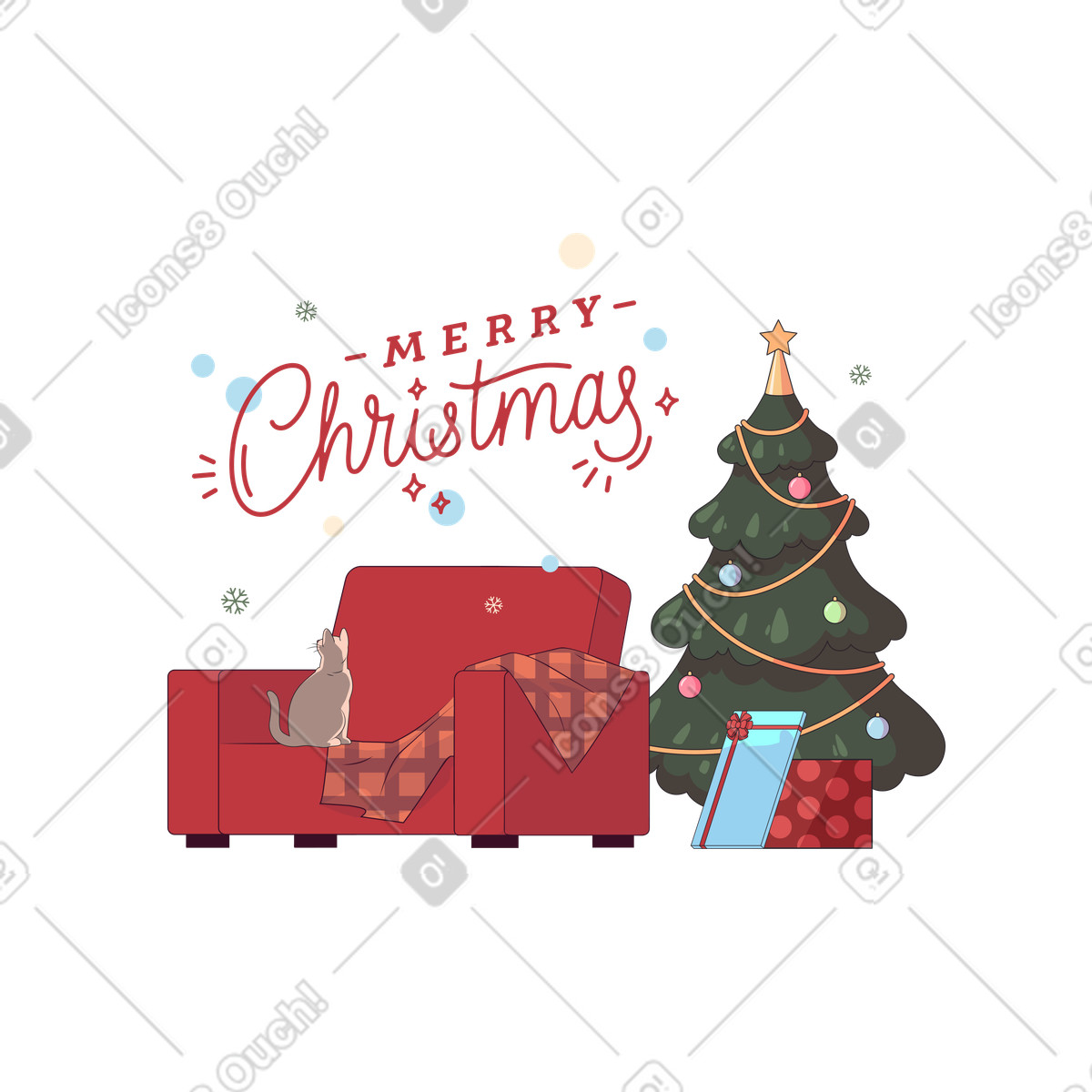 Merry christmas at home illustration in Eastwood style download in PNG, SVG