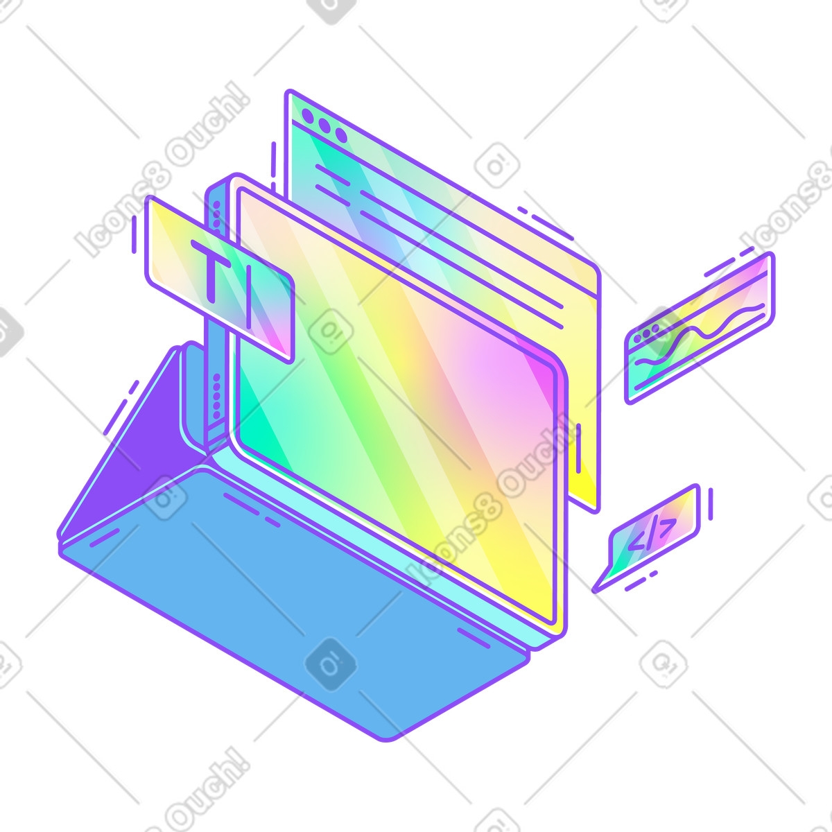 Digital browser interfaces around tablet, Web development and coding illustration in PNG, SVG