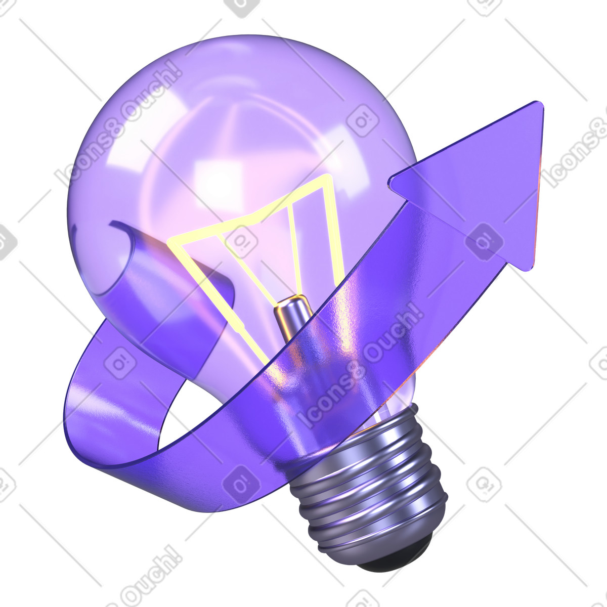 Ilustración Bombilla con flecha hacia arriba en estilo 3D Boost a descargar en PNG y SVG