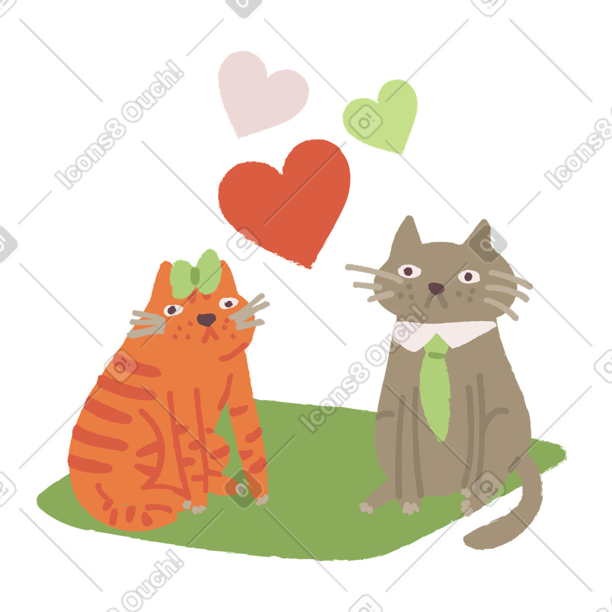 Ilustração de Gatos apaixonados demonstrando afeição em no estilo Ginger Cat para baixar em PNG, SVG