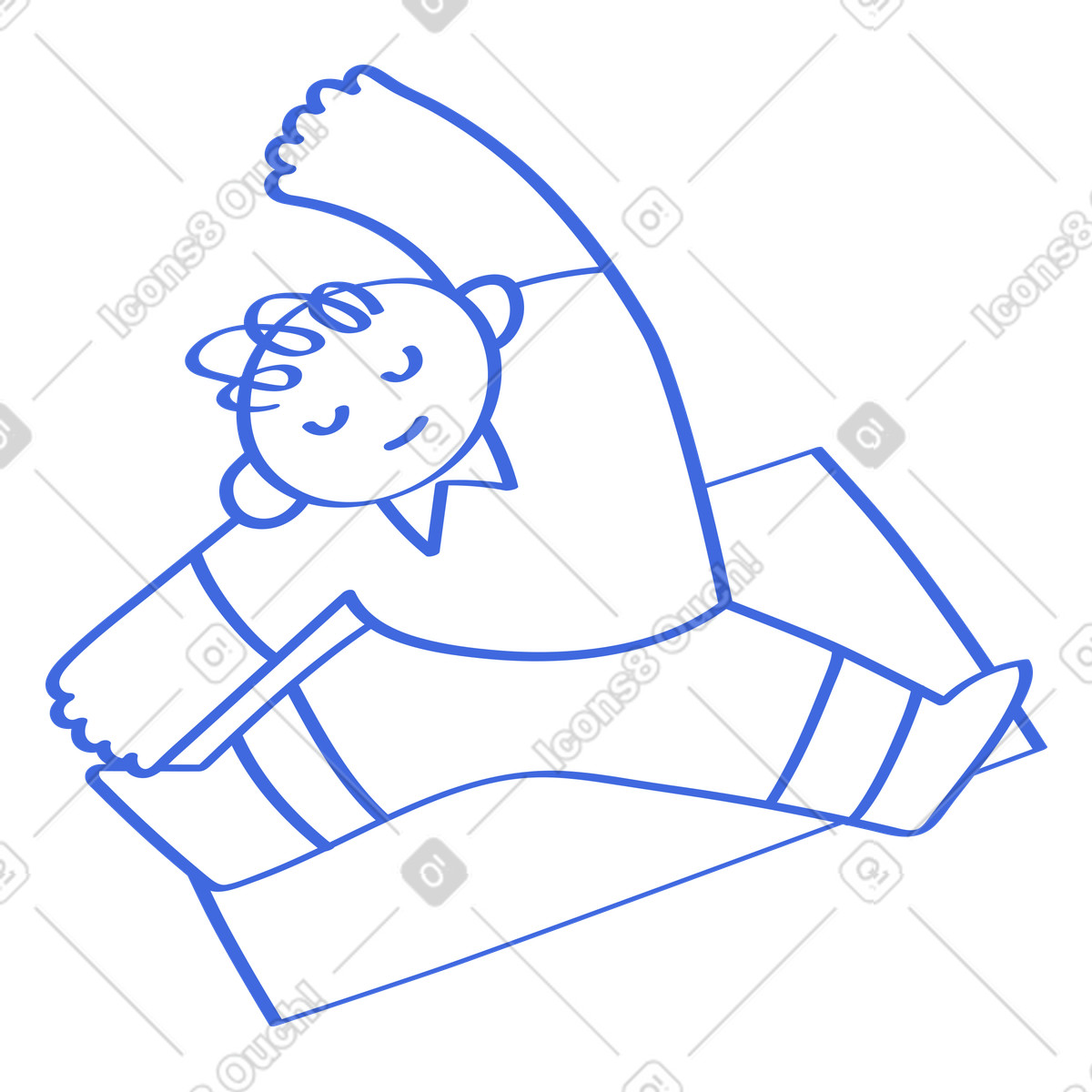 Stretching character relaxing on mat doing morning exercise routine-Illustration im Ballpoint Pen-Stil als Download in PNG, SVG