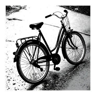 A vintage bicycle with a curved frame and classic handlebars is leaning against a rain-soaked sidewalk. The bicycle has a shiny surface, reflecting light due to the wetness. The sidewalk is glistening, with puddles forming around its uneven edges. Nearby, there are patches of fallen leaves, adding to the scene's detail. The overall atmosphere suggests a recent rainfall, enhancing the textures and surfaces of both the bicycle and the ground.