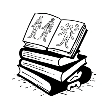 A stack of early medical textbooks with intricate anatomical drawings