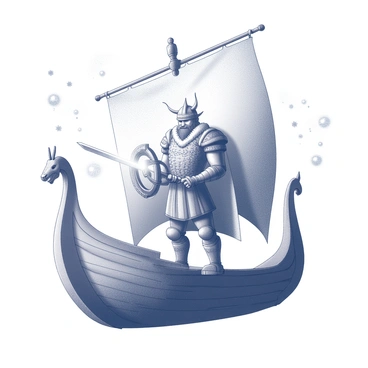 A Viking warrior wearing a futuristic space suit while sailing a longship through the stars.