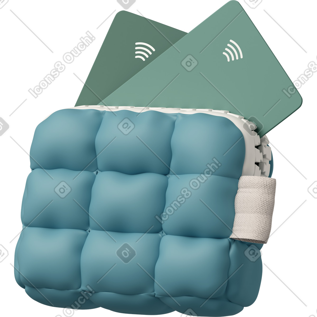 下载 3D Casual life 风格的 钱包里塞满了非接触式信用卡，而且质地蓬松柔软。 动画插图，支持 GIF、Lottie （JSON）、AE 格式