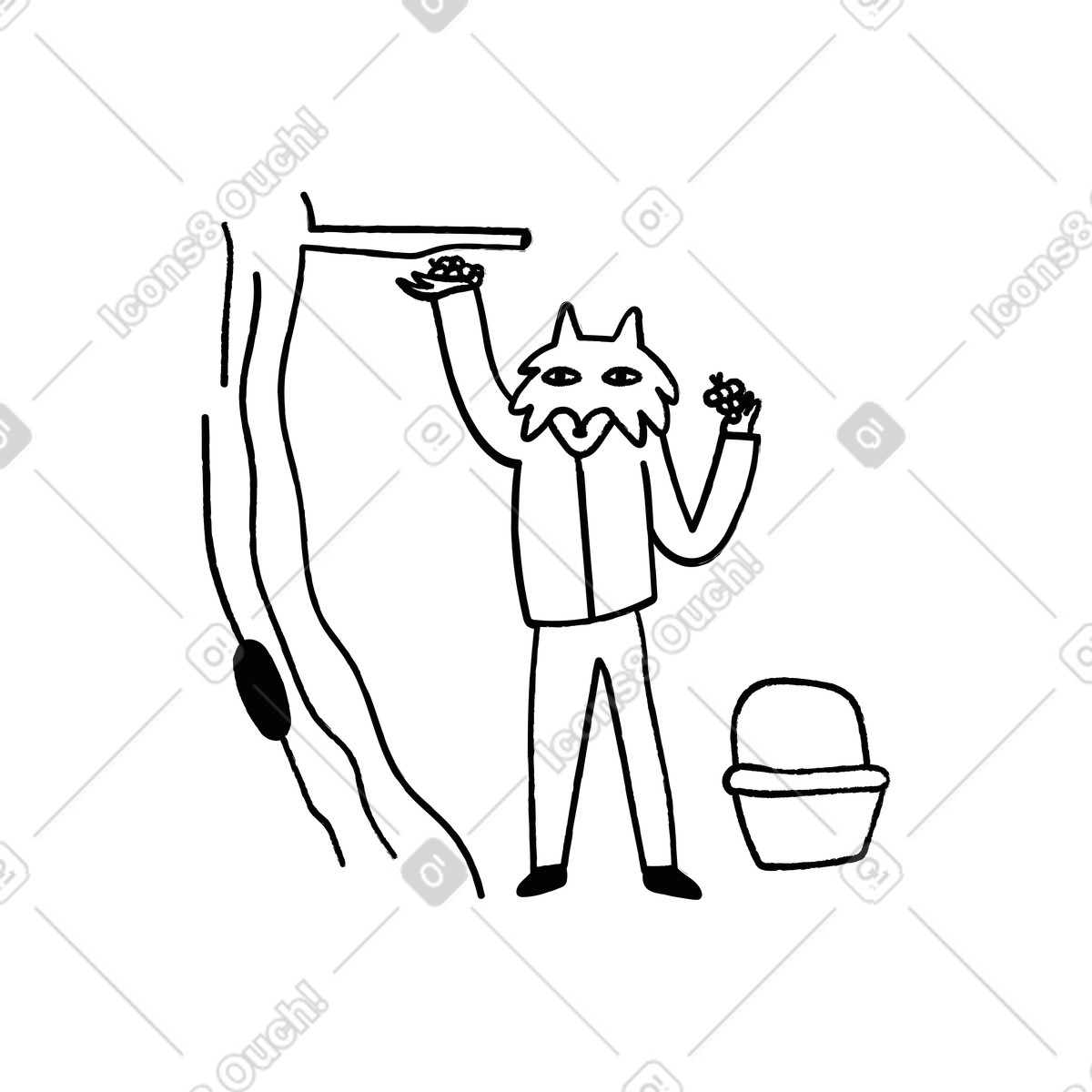 Ilustración Animal recogiendo bayas de un árbol. en estilo Cole a descargar en PNG y SVG