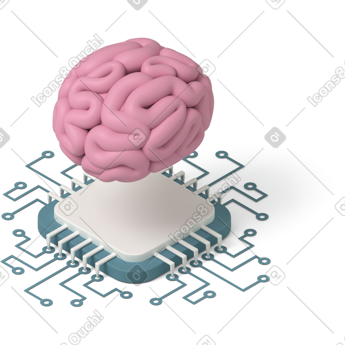 Chip with human brain illustrazione animata in stile 3D Casual life scaricabile in GIF, Lottie (JSON), AE