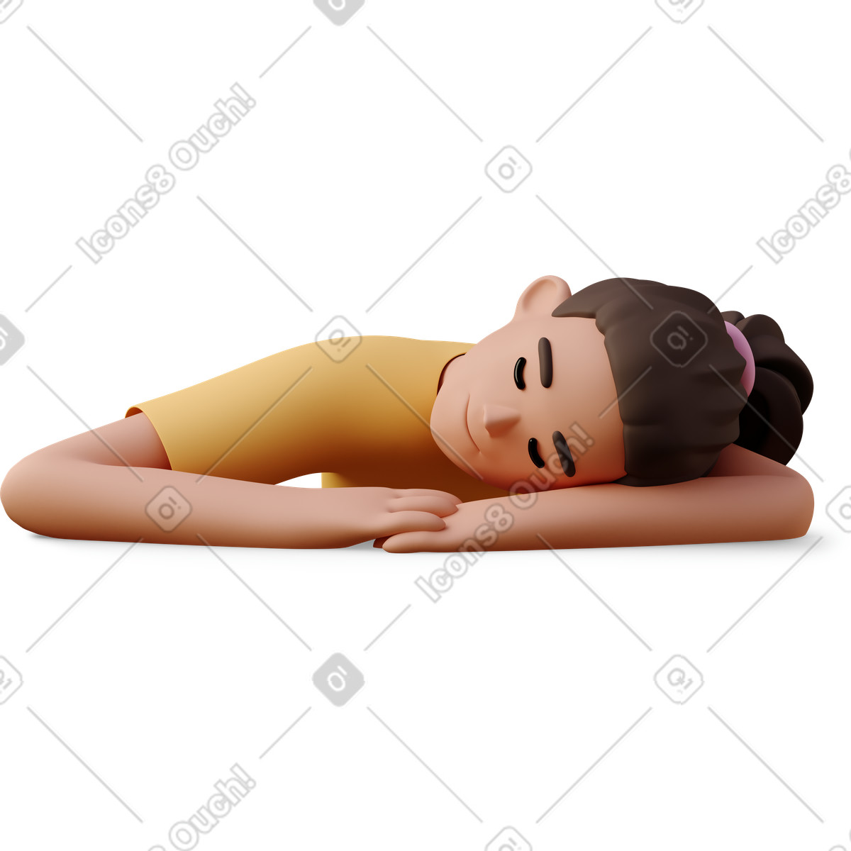 3D Casual life スタイルの Young woman sleeping on arms のイラストをPNG、SVG形式でダウンロード
