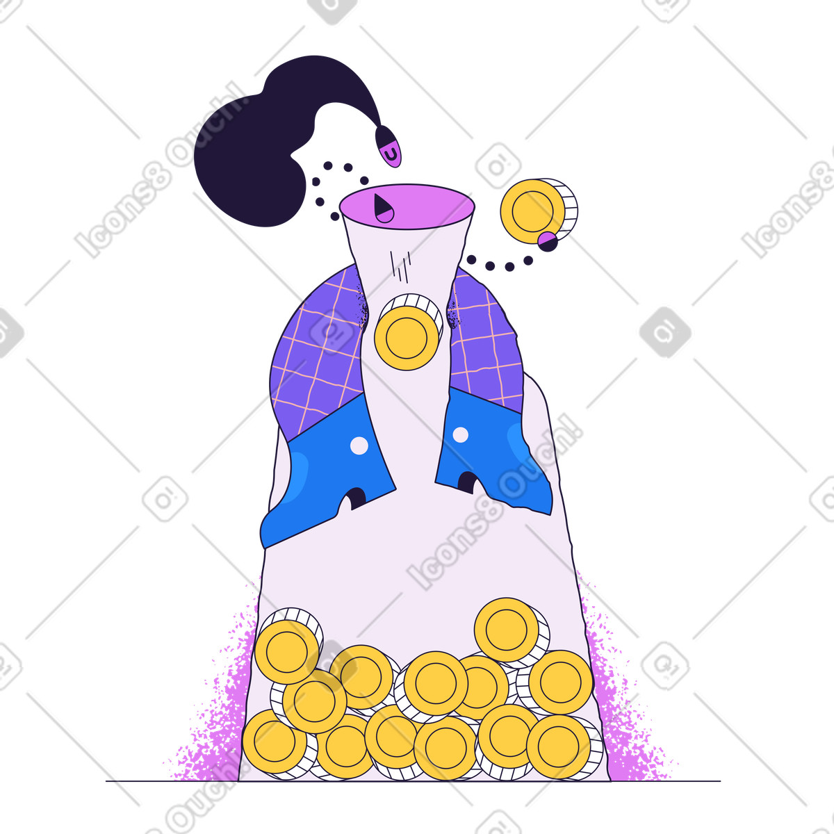 Ilustração de Mulher guardando dinheiro em uma garrafa no estilo Conifer para baixar PNG, SVG