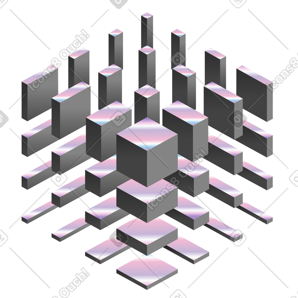 Forme isometriche 3d disposte secondo uno schema cubico illustrazione in stile Illusion scarica in PNG, SVG