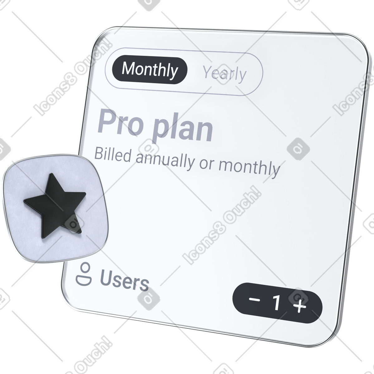 Pricing plan toggle for monthly and yearly subscription billing options-Illustration im 3D Pro-Stil als Download in PNG, SVG