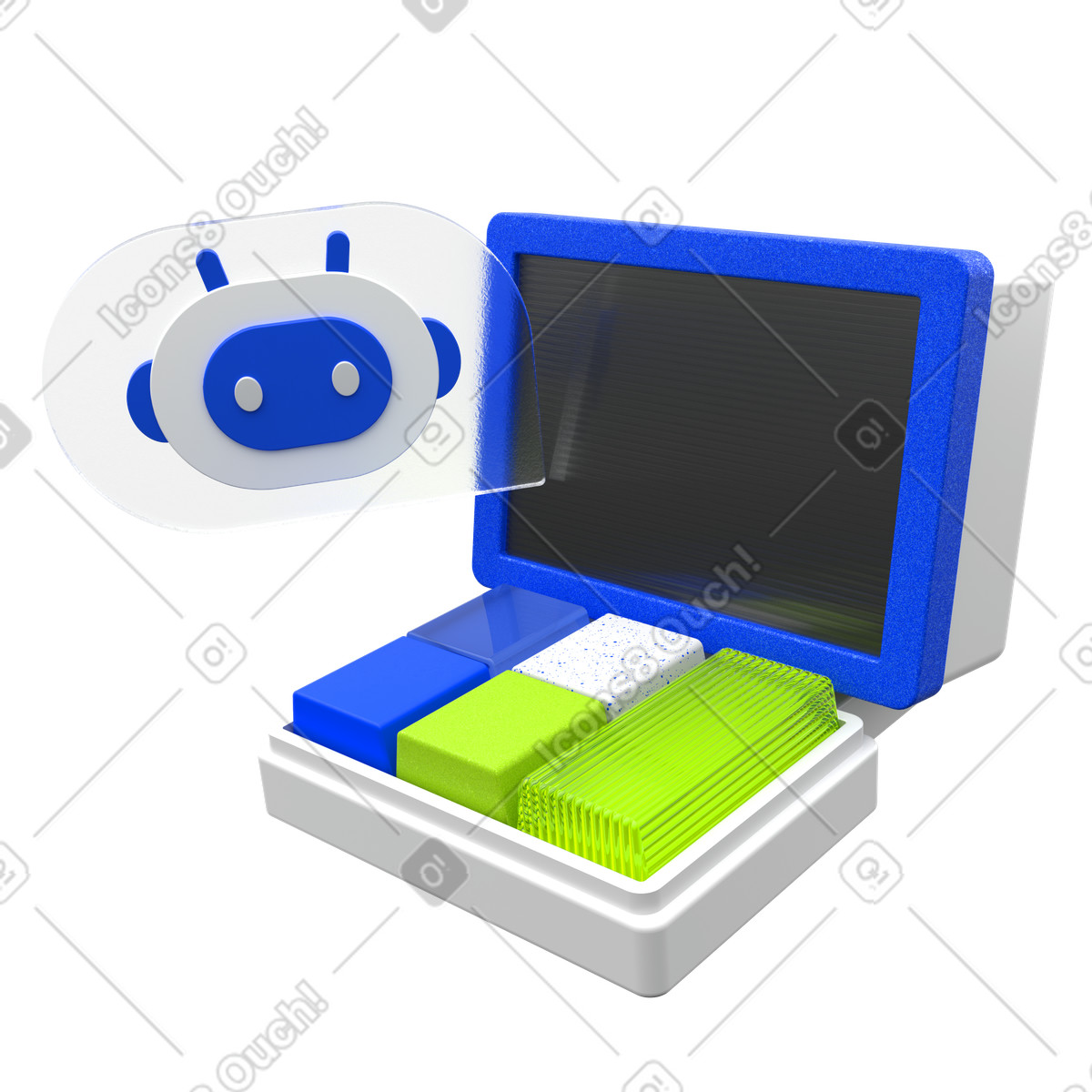 AI assistant introduction, Chatbot support, Smart helpdesk, support in workplace tools illustration 3D Enterprise style download PNG, SVG