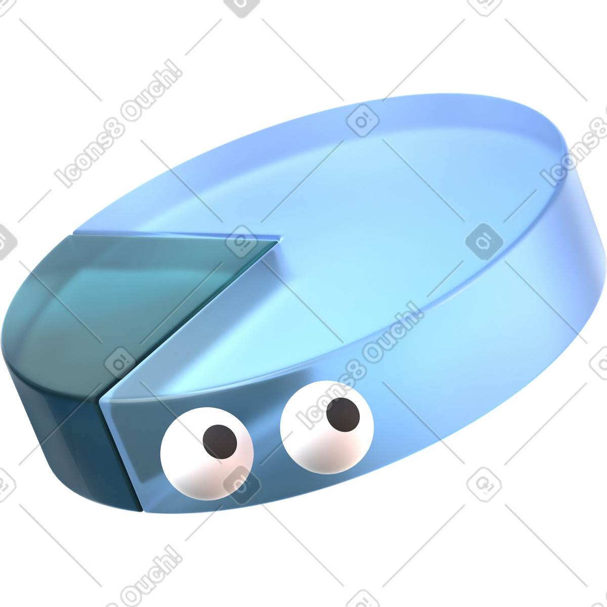 Ilustración Gráfico circular con cara curiosa en estilo 3D Glassy a descargar en PNG y SVG