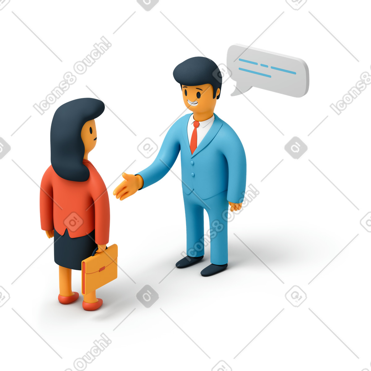 Ilustración El hombre de negocios extiende su mano para saludar a la mujer en estilo 3D Flame descargar en PNG y SVG