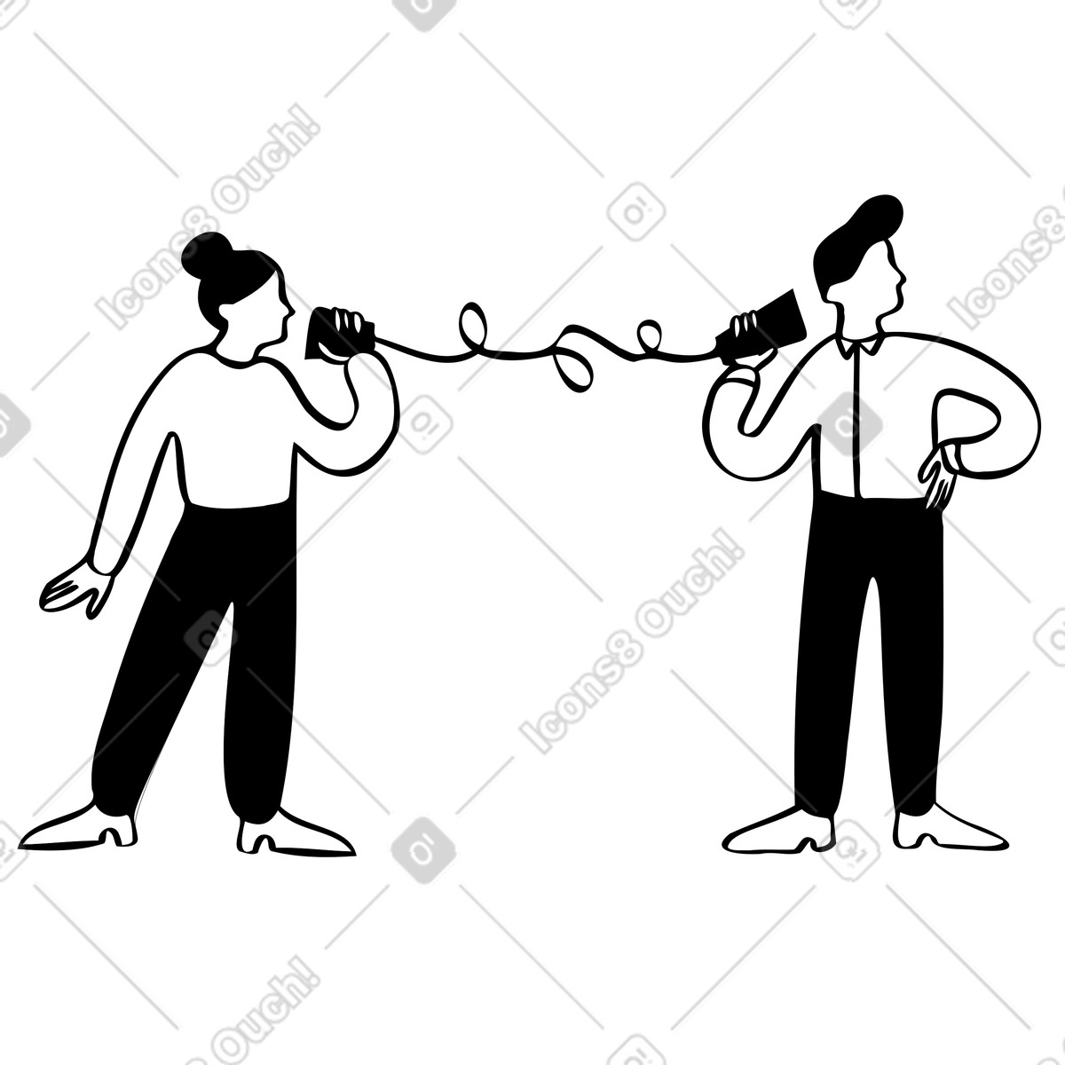 Ilustração de Pessoas se comunicando através de telefone de lata em PNG e SVG