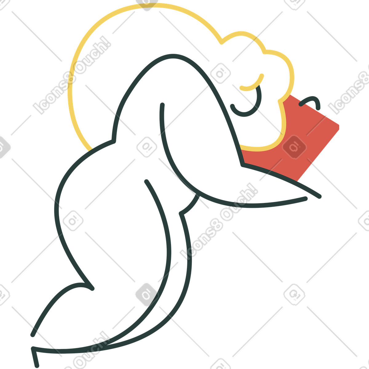 Minimal line drawing female figure reclining comfortably illustration in Macaroni style download in PNG, SVG