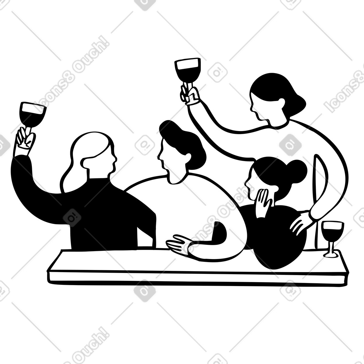 Group of people celebrating together at the table illustration in Journal style download in PNG, SVG