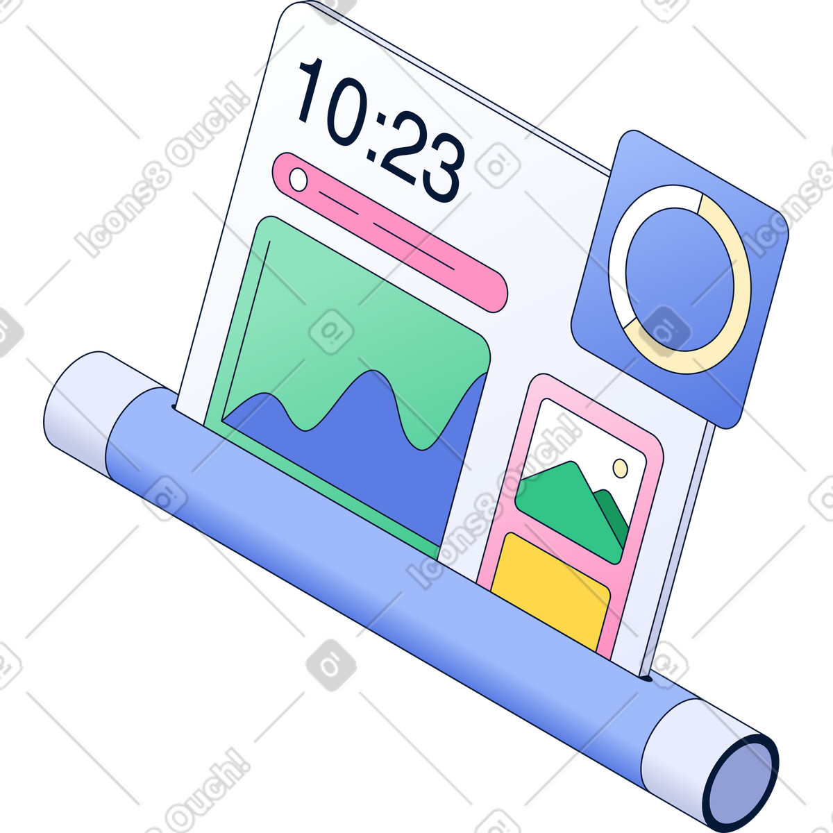 Modern display with dashboard frames illustration in PNG, SVG
