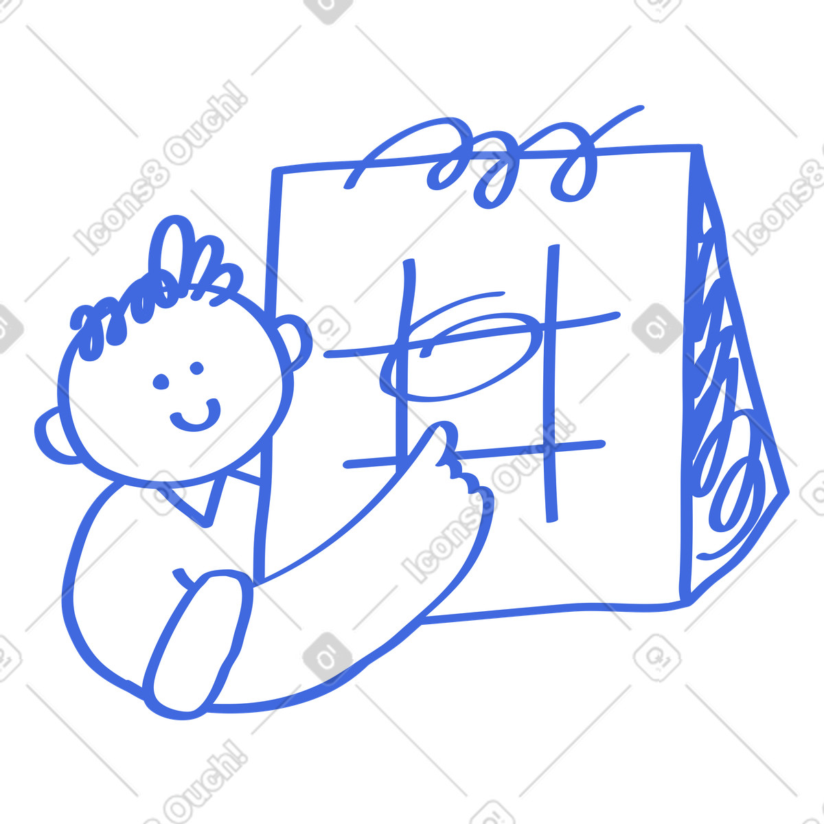 Ballpoint Pen 스타일의 Calendar kid pointing at circled important date reminder page 일러스트레이션 PNG, SVG 다운로드
