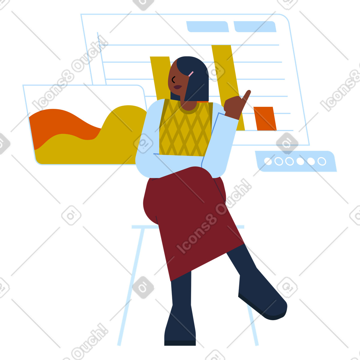 Employee analyzing data on screen, Finance strategy development and forecasting illustration in Vector style download in PNG, SVG