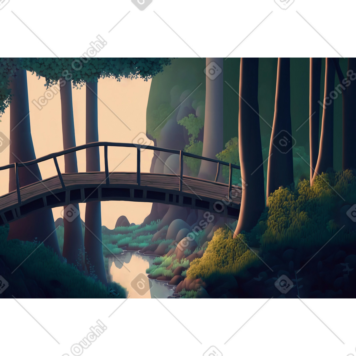 3D fantasy forest background illustration in Experimental style download in PNG, SVG