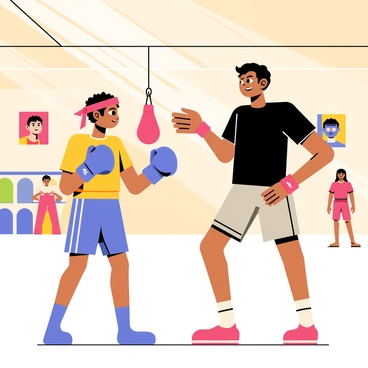 A young boxer with determination in their eyes, learning the basics of boxing