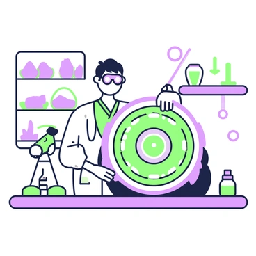 A scientist is standing in a laboratory, holding a core sample taken from deep underground. The core sample is cylindrical and displays distinct sediment layers, showcasing different textures and colors. The scientist is wearing a white lab coat and protective goggles. On the table in front of them, there are various scientific instruments, including a microscope and measuring tools. In the background, shelves filled with glass jars containing different rock samples can be seen. The lighting highlights the details of the core sample, emphasizing the unique layers within it.