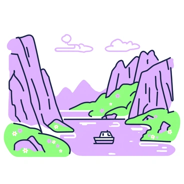 A scenic view of a Scandinavian fjord filled with steep cliffs. The cliffs rise dramatically from the water, showcasing rugged rock formations. The calm waters of the fjord reflect the cliffs and the surrounding landscape, creating a serene surface. In the distance, lush greenery lines the shores, while patches of colorful wildflowers dot the grassy areas. A small boat is anchored in the water near the edge of the cliffs, adding a sense of scale to the vast landscape. Above, the sky is clear with a few wispy clouds floating gently.