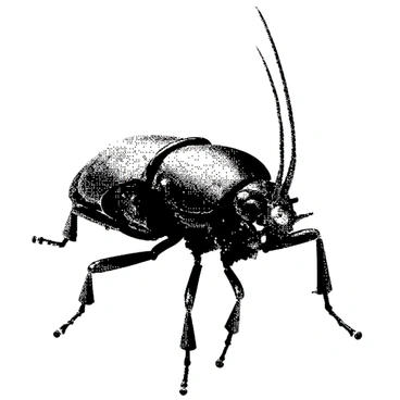 An insect is displayed, featuring a body composed entirely of metallic plates and intricate gears. The insect has segmented limbs that are articulated with visible joints, showcasing mechanical precision. Its eyes are made of polished glass, reflecting light, and its antennae are thin and metallic, extending outward. The texture of the metallic body exhibits a series of rivets and screws, adding to the industrial appearance. The insect is positioned on a flat surface, emphasizing the details of its mechanical construction.