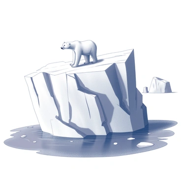 A massive iceberg floating in the Arctic Ocean, with a polar bear perched atop