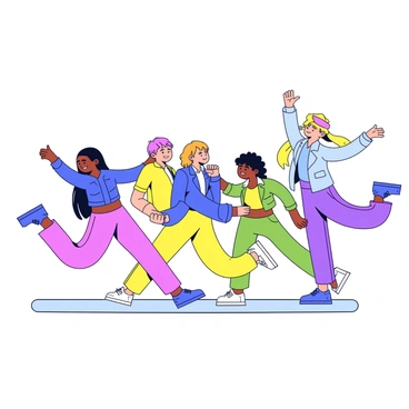 A group of dancers positioned on a smooth wooden floor. Each dancer wears colorful clothing that adds vibrancy to the scene. Their feet are raised slightly off the ground as they prepare to smash them rhythmically against the floor. The dancers display various poses, with some mid-jump and others with legs bent, showcasing their energy and movement. The wooden floor reflects the light, emphasizing the dynamic motion of the dancers.