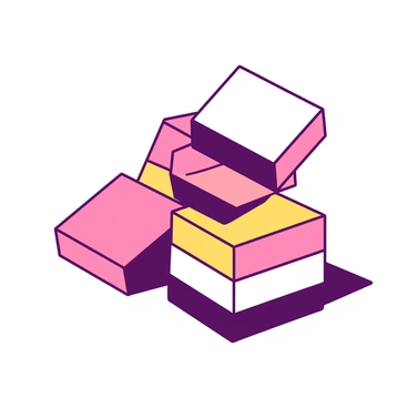 A stack of blocks is leaning precariously to one side, with the blocks painted in two contrasting colors. The blocks are various shapes, including squares and rectangles, and they are arranged in a way that creates a sense of imbalance. Some blocks are slightly tilted, while others are securely placed below, creating a dynamic visual tension. The scene captures the moment just before the stack may topple, emphasizing the precariousness of the arrangement.