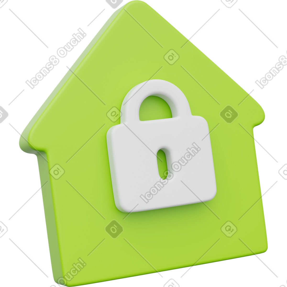Green house with lock icon, property security, real estate protection illustration in 3D Playful style download in PNG, SVG