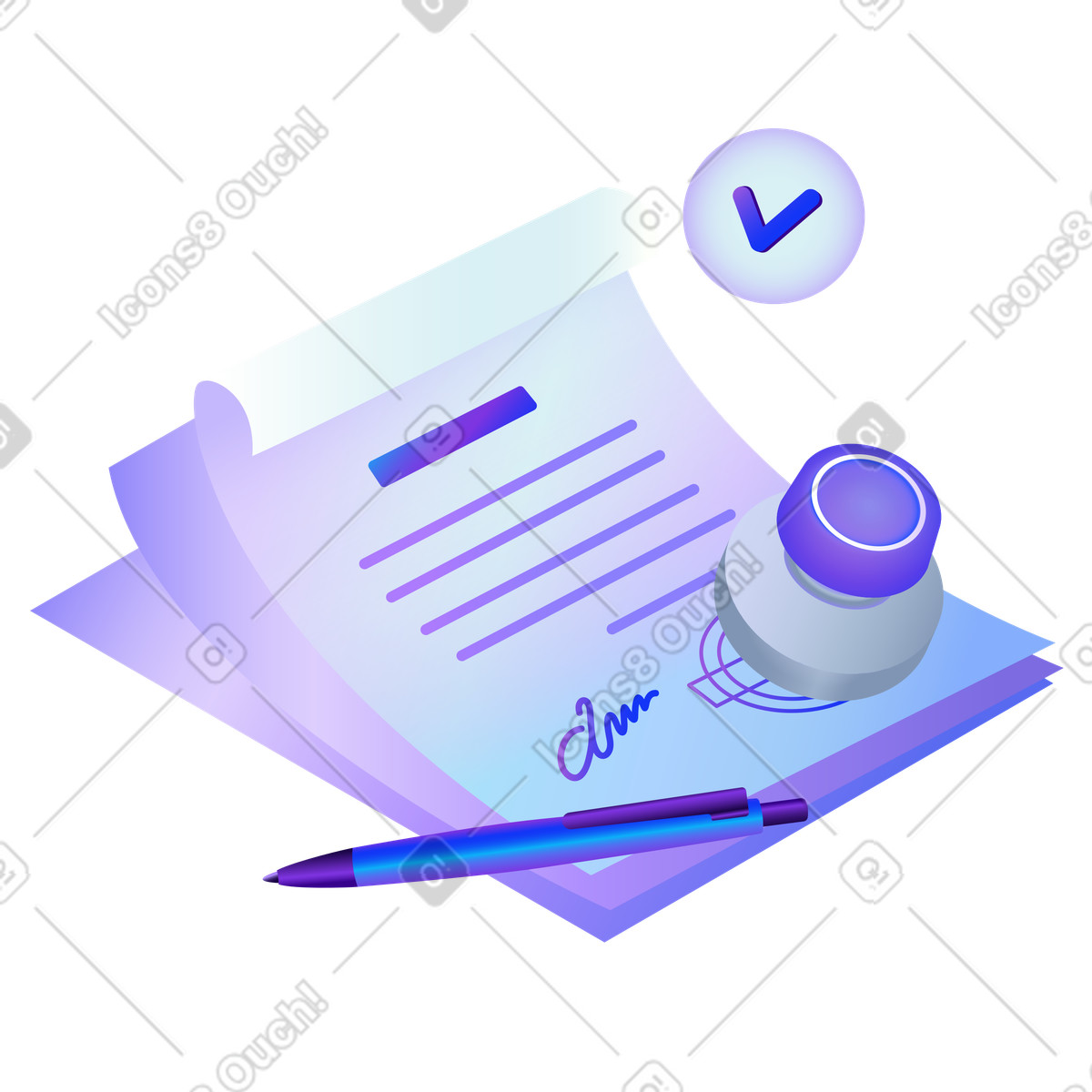 Verifying a contract with stamp illustration in Hi-tech style download in PNG, SVG