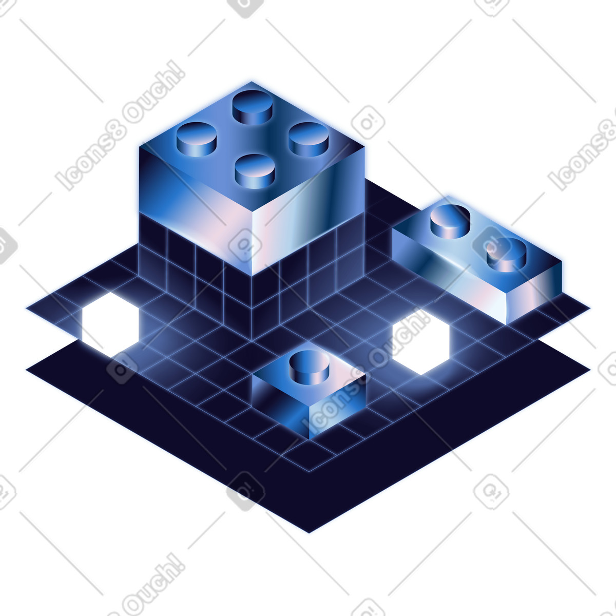 Modular blocks on grid, infrastructure building blocks, modular system architecture illustration in PNG, SVG